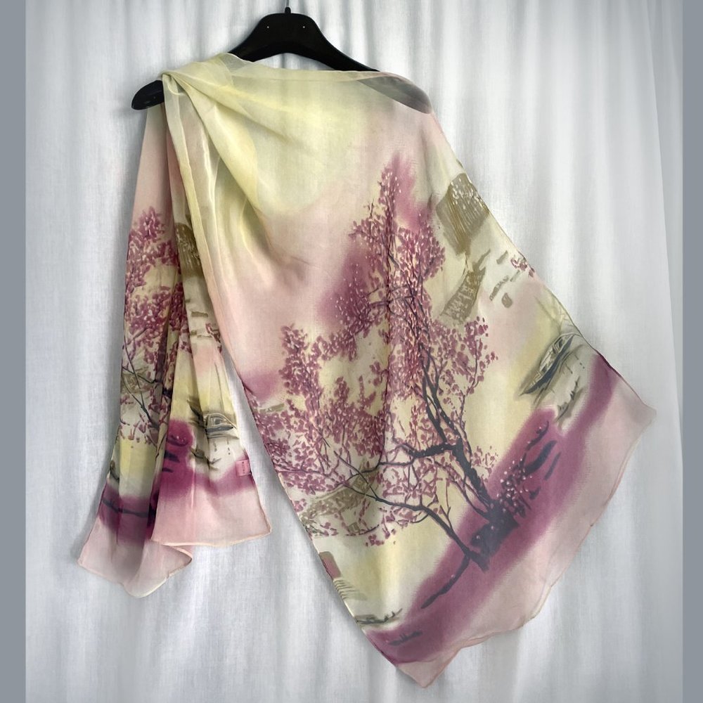 Women's scarf / wrap, multicolored chiffon polyester, 62X20 inches, long